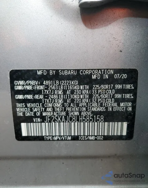 2020 Subaru Forester Premium from USA, damaged, VIN JF2SKAJC8LH585158